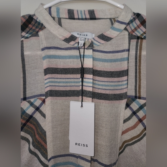 Nwt reiss Amira light ground check plaid button down in cream size 8 - Picture 8 of 14